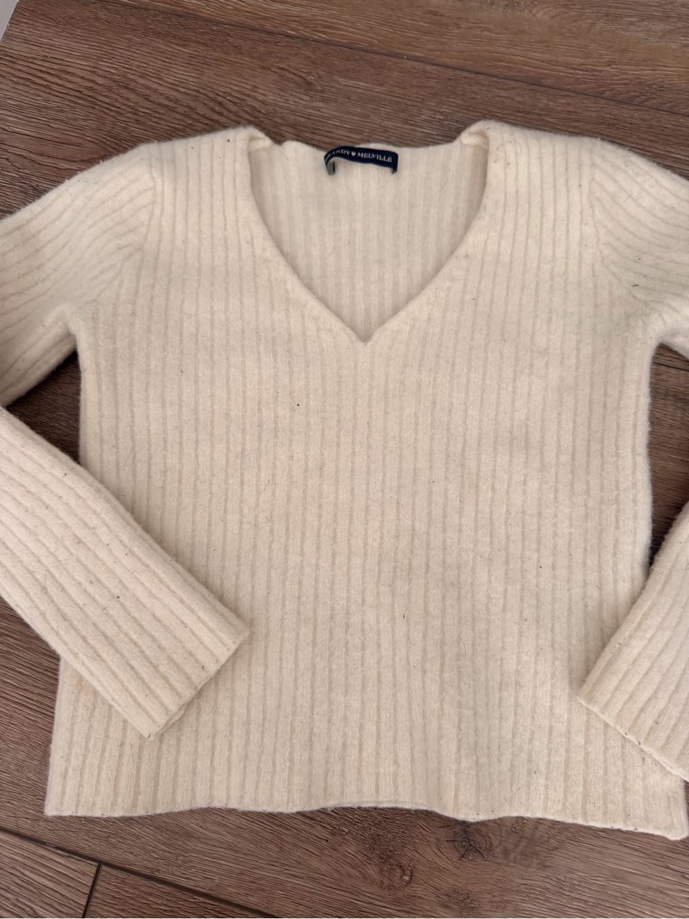 Brandy Melville Cream Ribbed V-Neck Sweater